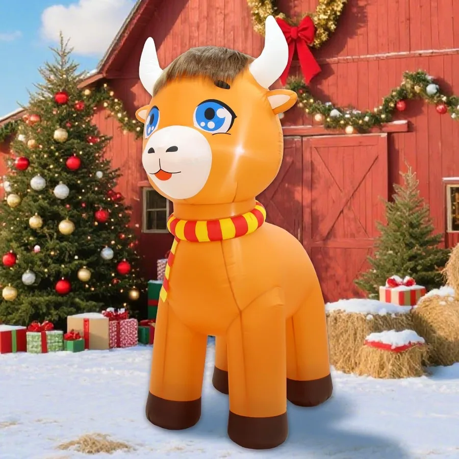 عيد الميلاد نفخ الزينة في الهواء الطلق 6FT المطاطية المرتفعات البقرة الربيع ساحة ديكور أضواء LED تفجير هايلاندر الماشية Ca