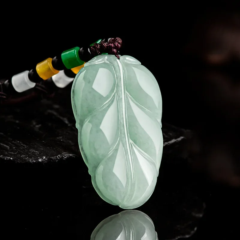 

Jiale/ Hand-carved/ Myanmar Jade Light Green Leaves Emerald Necklace Pendant Fashion Personalized for Men and Women Couple Gifts