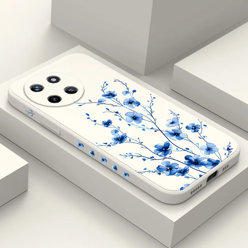 

Blue Flame Flower Phone Case For OPPO Realme 14 13 12 11 10 9 9i 8 8i 7 Pro Plus C35 C21Y C25Y C25 4G 5G Liquid Silicone Cover