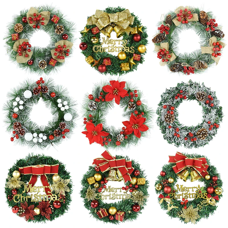 Christmas Wreath 11.8inch Artificial Winter Christmas Wreath DIY Door Christmas Wreath for Home Wall Christmas Party Decoration