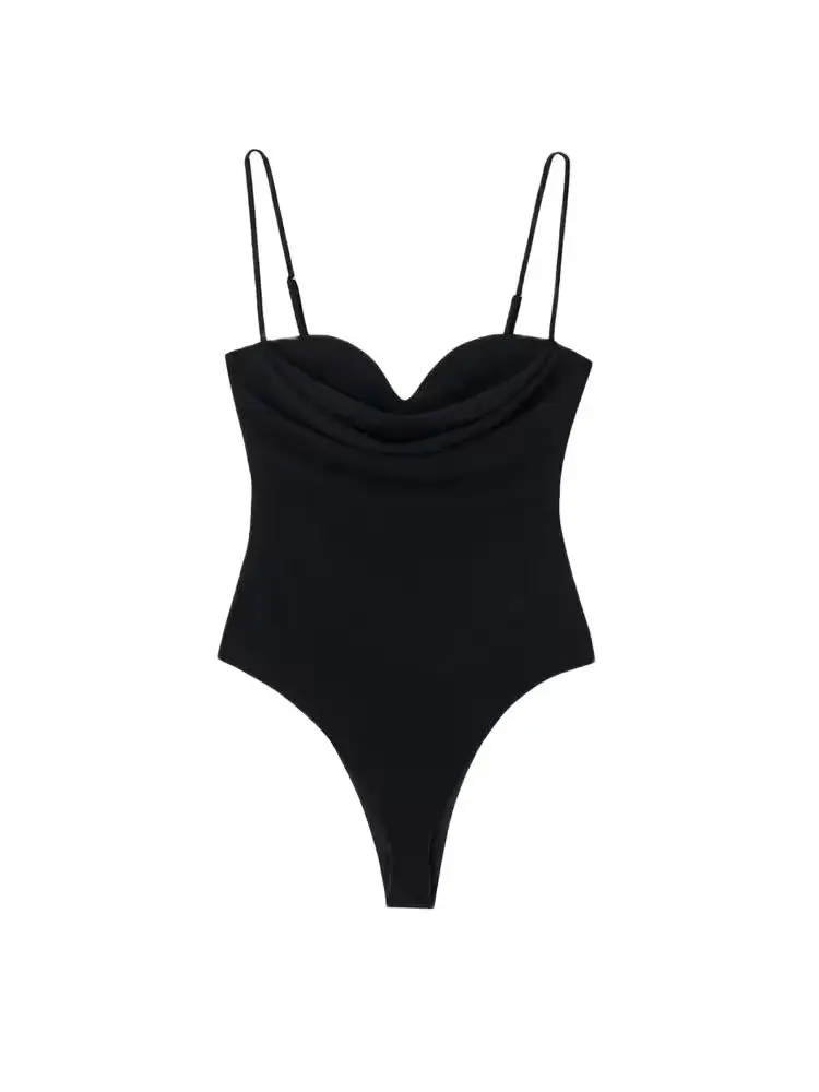 SMVP Women Sexy Fashion With Sweetheart Neck Draped Bodysuits Backless Zipper Thin Straps Female Playsuits Mujer