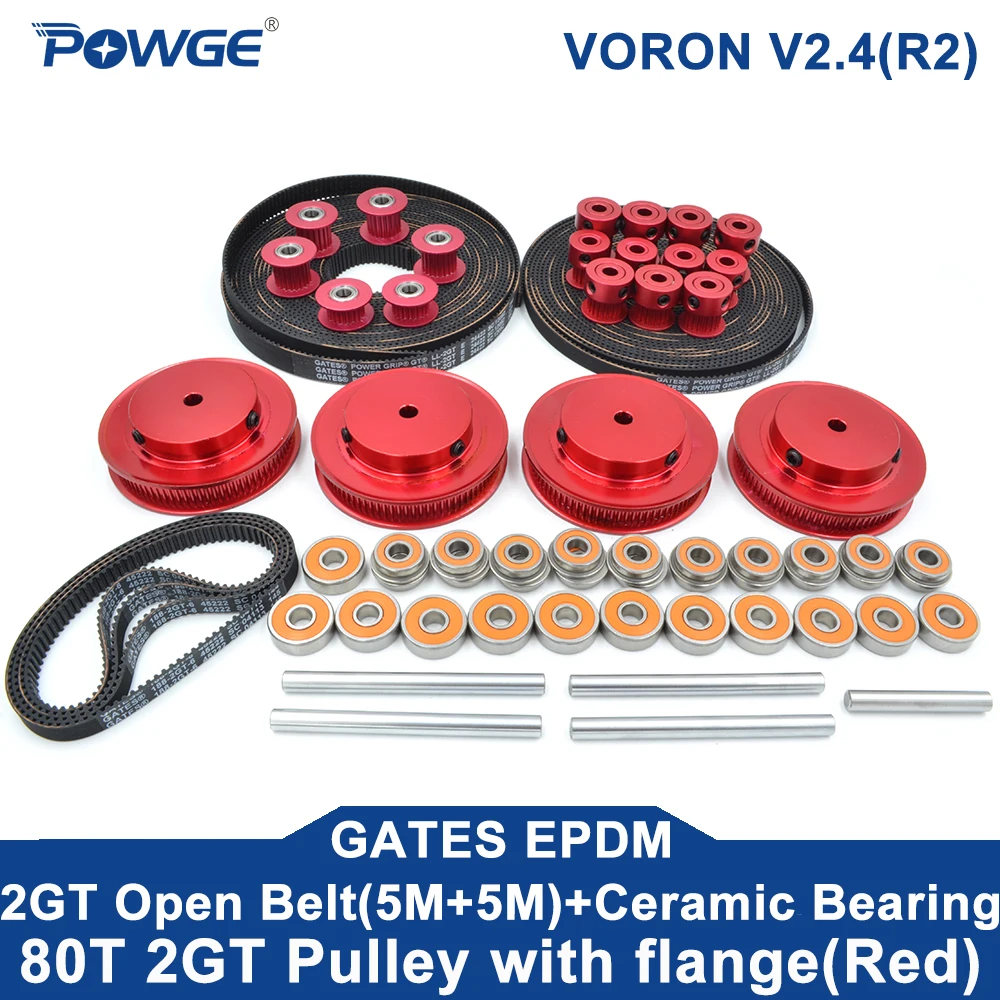 POWGE VORON 2.4 R2 Motion Kit GT LL-2GT RF EPDM Timing Belt 2GT Timing Pulley 16T/20T/80T 45# Shaft F695 ABEC7 Ceramic Bearing