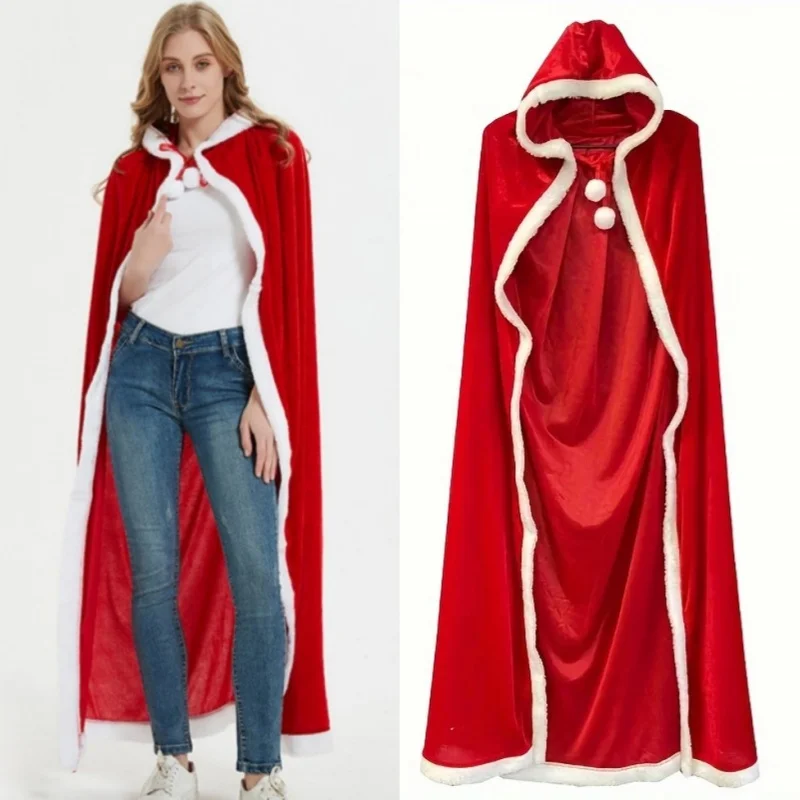 Cape à capuche de noël Super longue étendue, châle, Costume de Cosplay du père noël, tenue de fête sur scène, longueur 150 cm