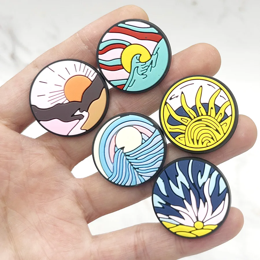 1Pcs Circular Landscape PVC Shoe Charms Ocean Desert Sunset Designer Clogs Pins Shoe Accessories Decorations