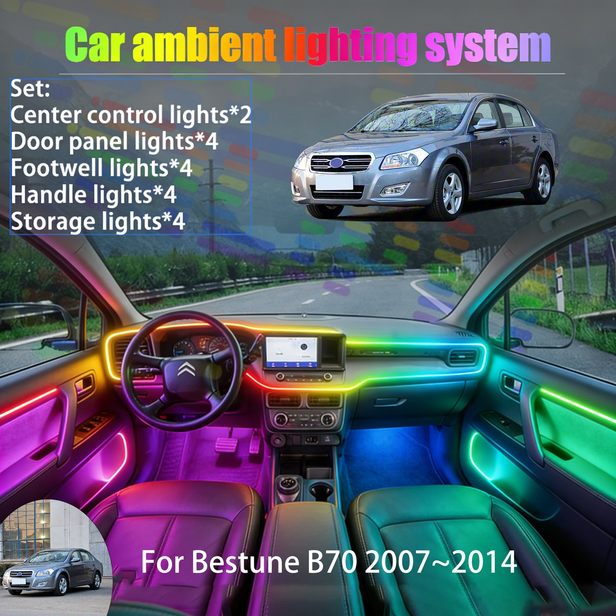 

Для Bestune B70 2007~2014 MK1 2/18 в 1: Комплект светодиодной подсветки салона и багажника USB RGB, атмосферная подсветка, автозапчасти