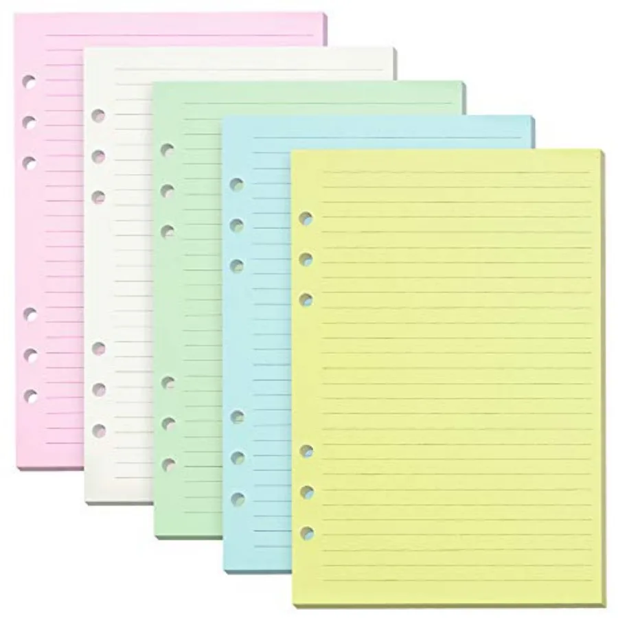 

Lined Refill Paper, 200 Colored Ruled Pages for Refillable 6-Ring Binder Notebook Journal Planner Organizer Insert, 120 GSM Thi