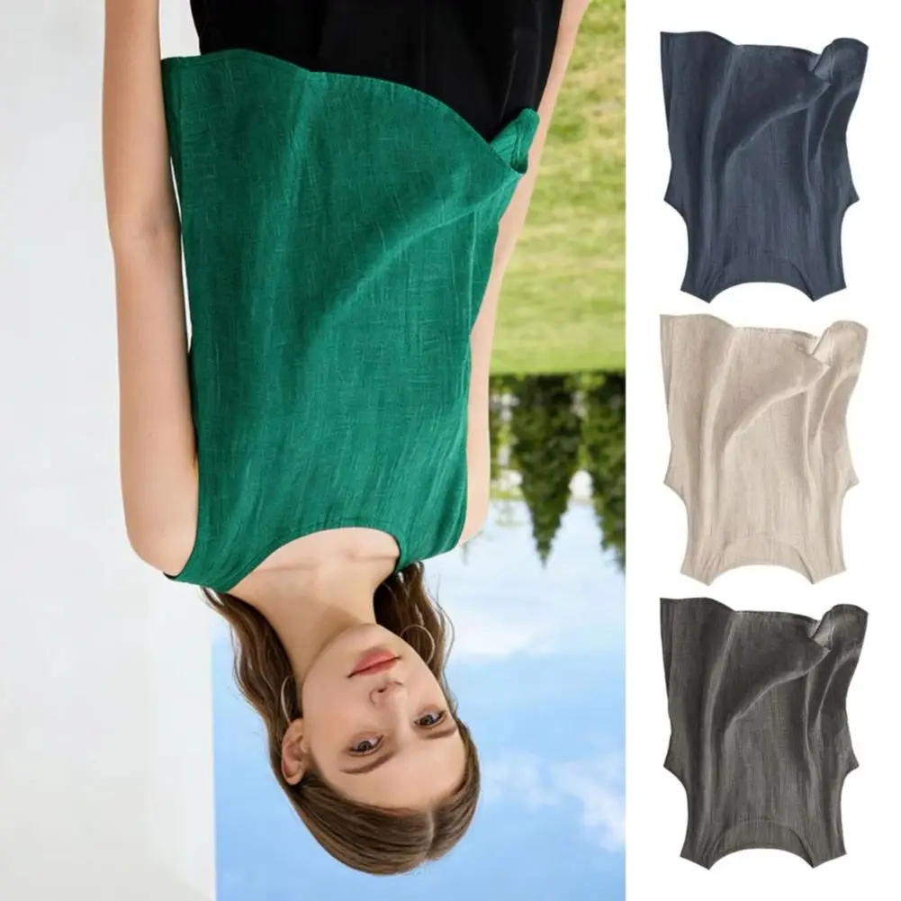 

Women Summer Blouse Spring Artistic Style Solid Color Washed Bamboo Cotton Sleeveless O Neck Base Vest Fashion Tee Shirt