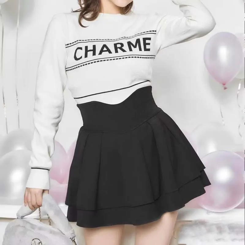 

Черная короткая мини-юбка с высокой талией, А-силуэт, на молнии сзади, с оборками, модная летняя юбка в стиле Y2K, японская милая юбка для девочек