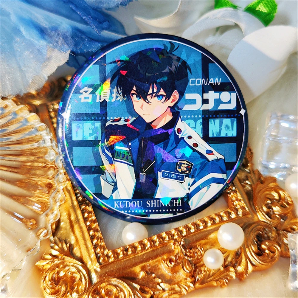 58mm Game Conan Mouri Ran Kudou Shinichi Kuroba Kaito Hakuba Saguru Cosplay Badge Pin SPTE Tinplate Brooch Accessories Prop