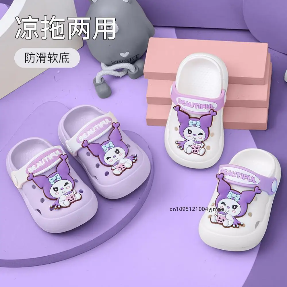 

Summer Cartoon Sanrio Kuromi Children's Slippers Boys Girls Anime Soft Soled Non-Slip Indoor Home Slippers Kawaii Garden Shoes