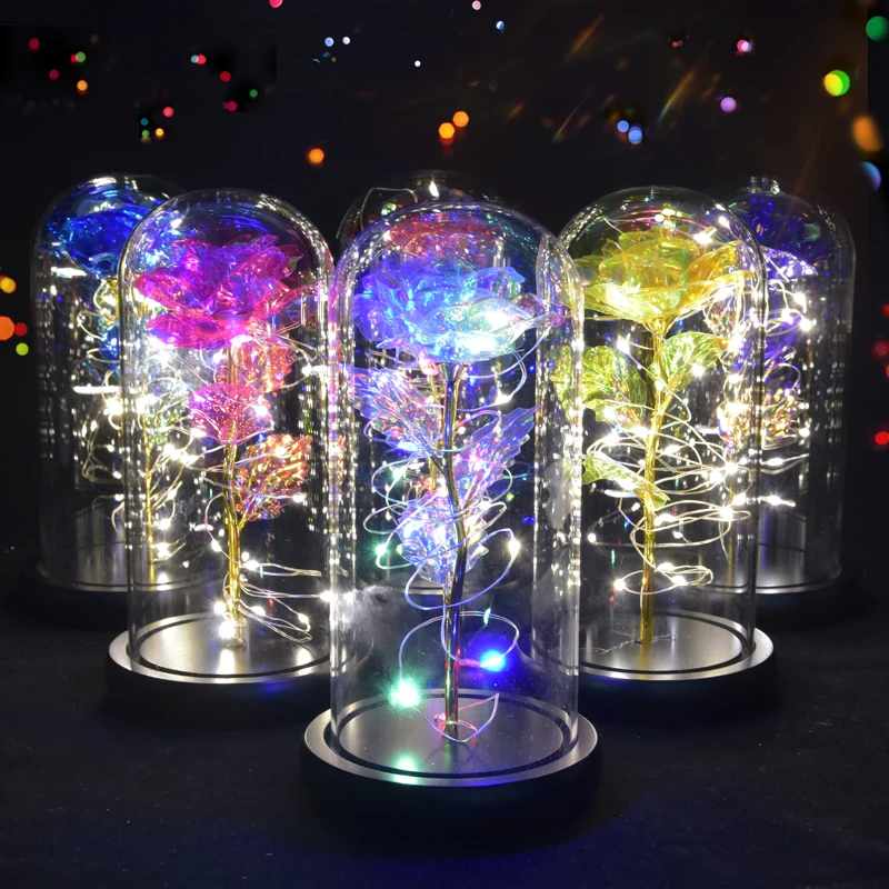 Galaxy Rose with LED Light in Glass