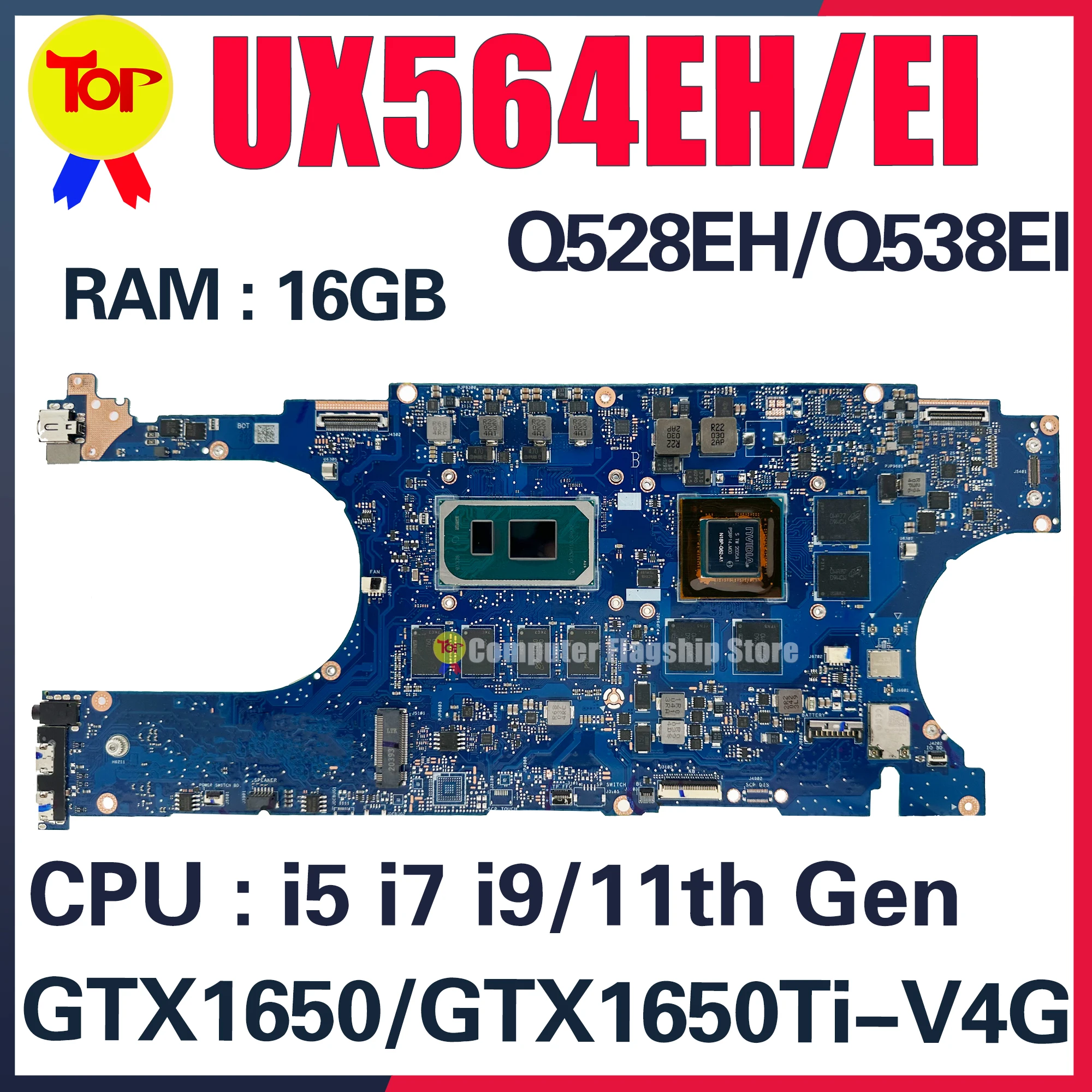 KEFU UX564EH Laptop Motherboard For ASUS ZenBook Flip 15 UX564 UX564E UX564PH UX564P Mainboard I7-1165G7 16G-RAM GTX1650TI/V4G