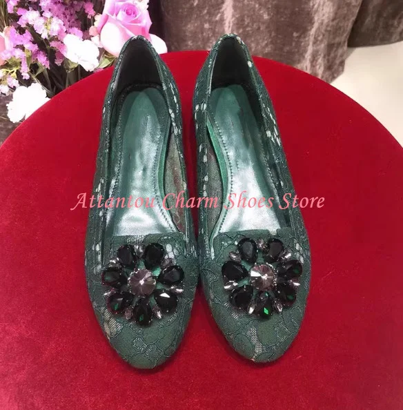 New Round Toe Crystal Flower Decor Lady Flat Shoes Fashion Lace Rhinestone Slip-on Casual Shoes Woman Dress Office Shoes view 4