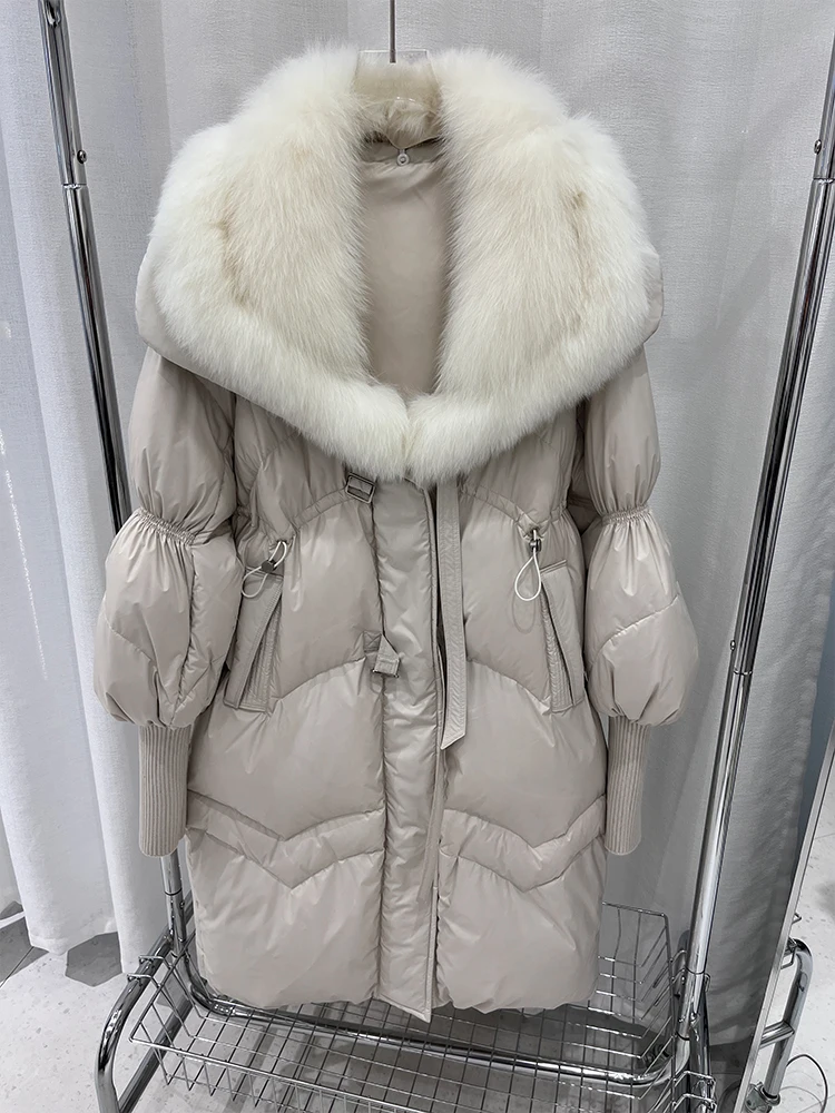 Winter 90% Goose Down Jacket Real Fox Fur Suit Collar Long Thick Warm Women Coat Puffer Jacket Outwear Female Coat