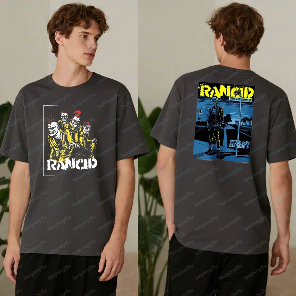 Camiseta Rancid con Gráfico de Calavera de Doble Cara, Estilo Punk, San Jose Tour, Informal, de Algodón, Moda Rock Punk, Ropa Urbana para Hombre y Mujer