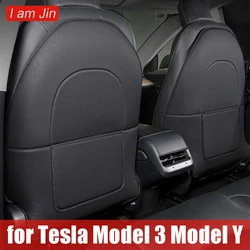 For Tesla Model 3 Y Car Seat Back Kick Protectors Leather Seat Back Protective Mat Anti Kick Pad With Storage Bag Waterproof