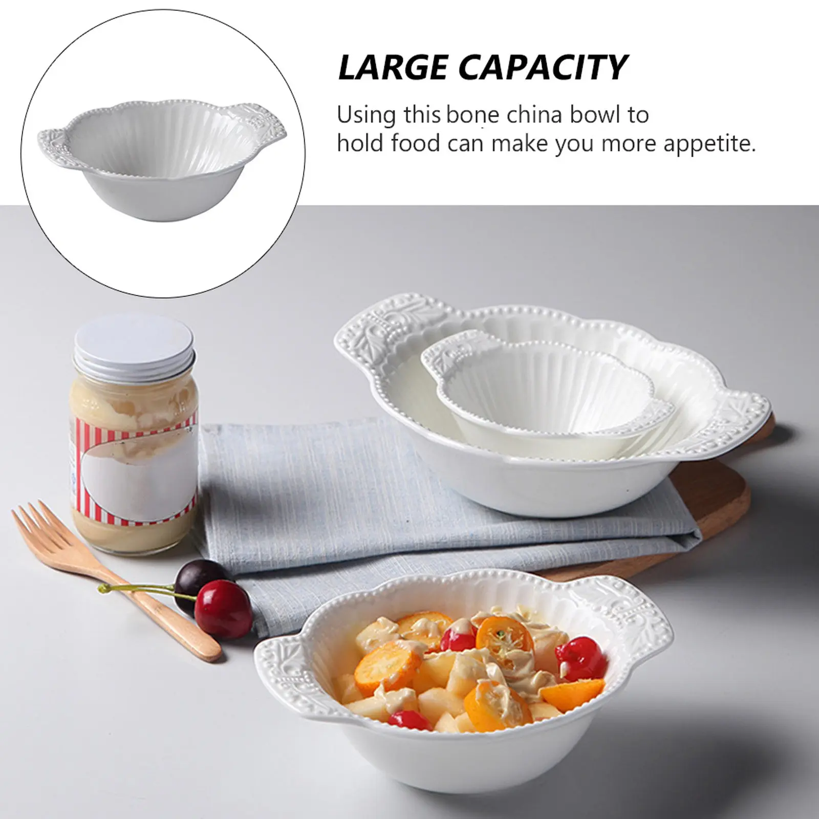 White Ceramic Salad Bowl European Style Food Serving Dish for Soup Dessert Side Dishes Kitchen Dining