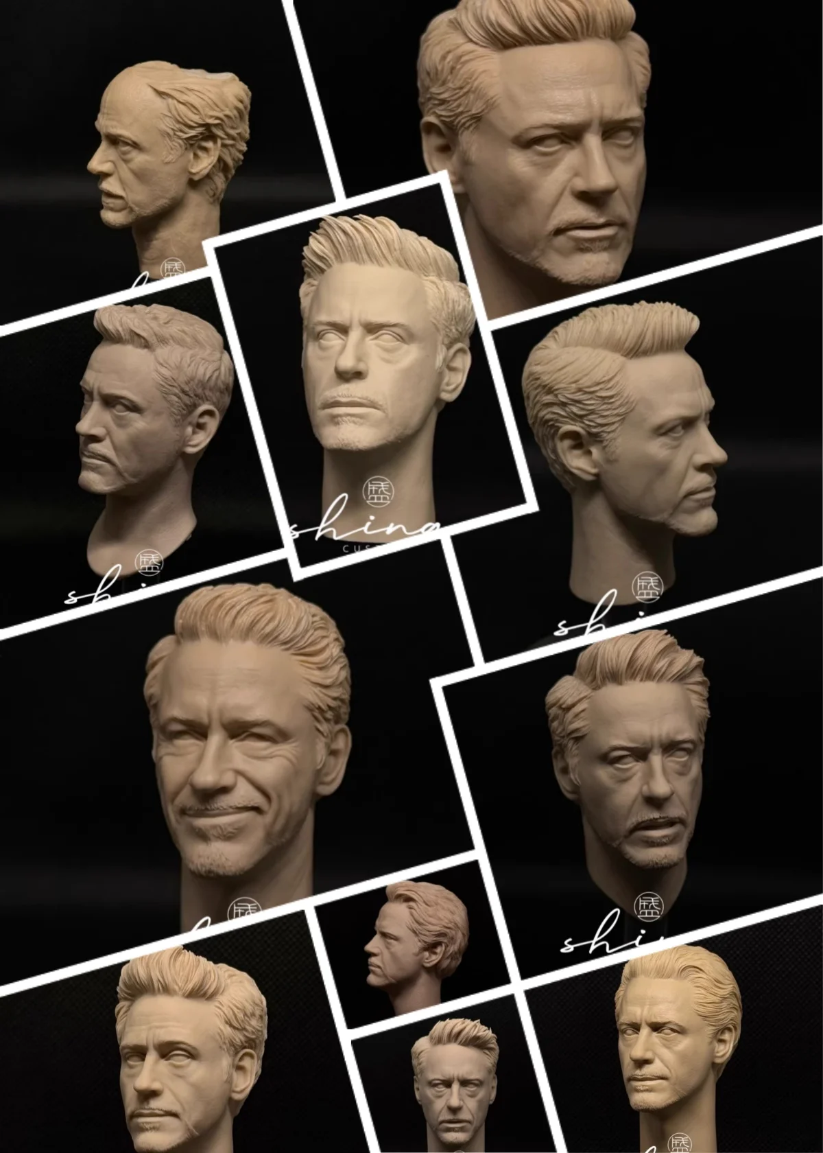 

【Unpainted】1/6 Scale Male Soldier Comic Iron Super Hero Stark White Head Sculpture Fit 12''Action Figure Model For Fans DIY