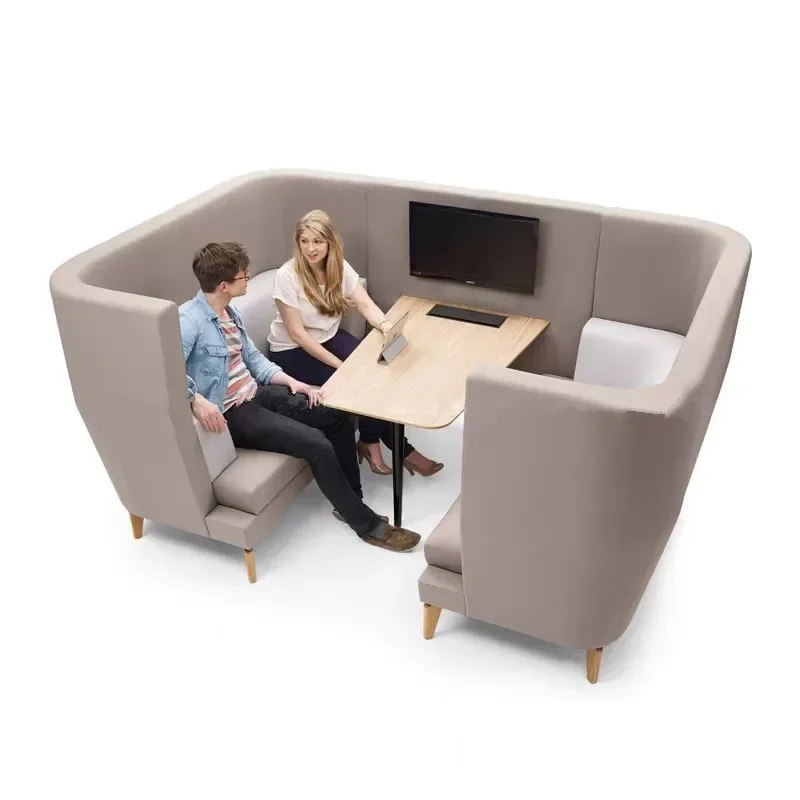 High Back Semi Enclosed Privacy Booth Sofa with Screen Partition for Office Negotiation Lounge Business Card Seating Area