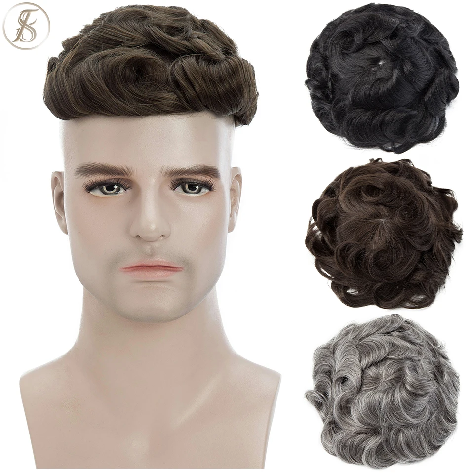 TESS Wig Man Toupee Men Natural Hair Wig Men\'s Capillary Prothesis Male Replacement System Invisible 0.24mm PU Base Hairpiece