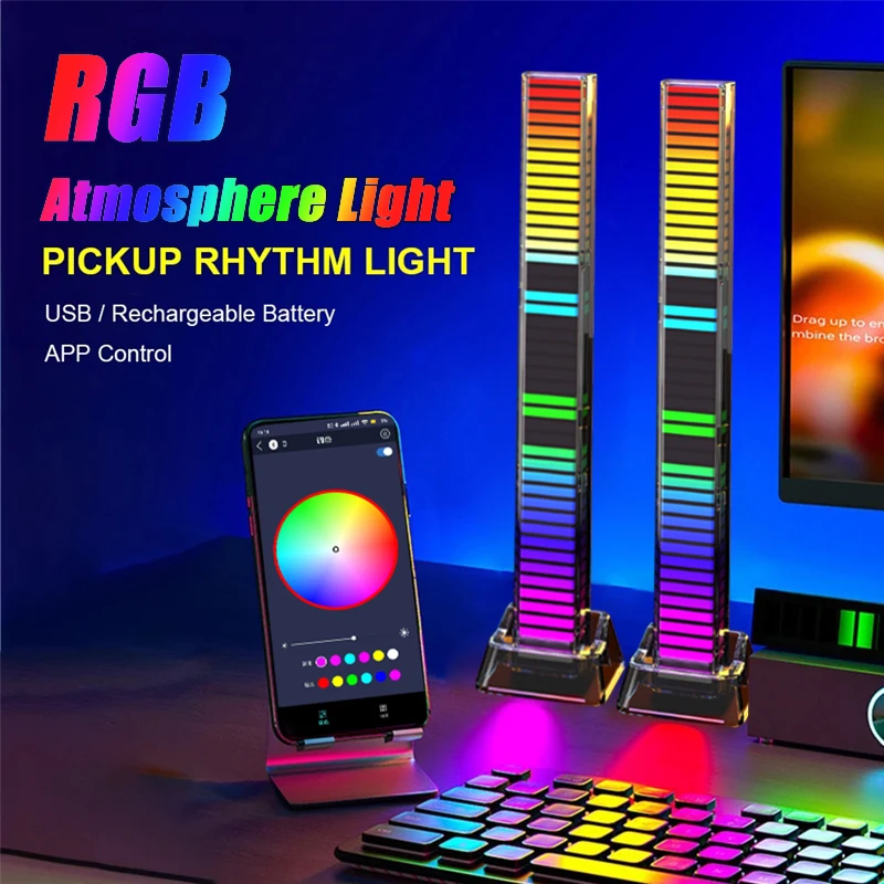 RGB لاقط الصوت مصباح LED الموسيقى إيقاع ضوء متعدد الألوان الموسيقى مزامنة أضواء الغلاف الجوي للحزب Esports غرفة السيارات الديكور