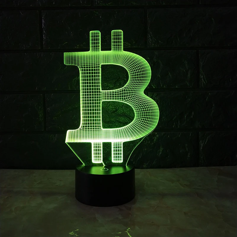 Bitcoin 3D Vision Acrylic Night Light Creative Seven Colorful Dimming Touch Charging LED Stereo Light Gift USB Atmosphere Light