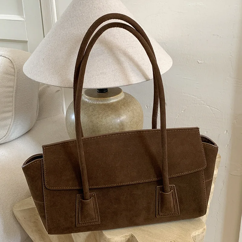 

2025 Suede Tote Bag, Vintage Underarm Purse for Women, Spacious Commuter Crossbody, Minimalist Day to Night Bag, Textured Top