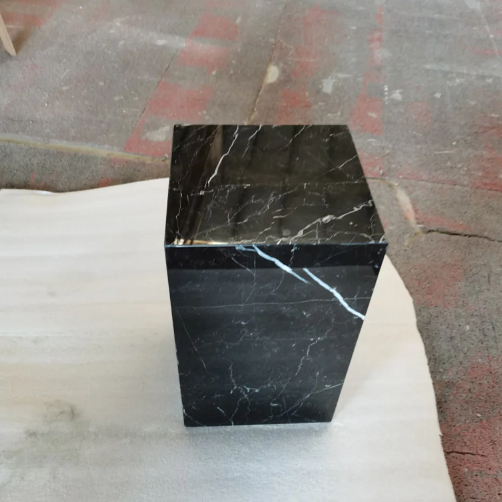 Customized Natural Stone Living Room Black Nero Marquina Cube Marble Plinth