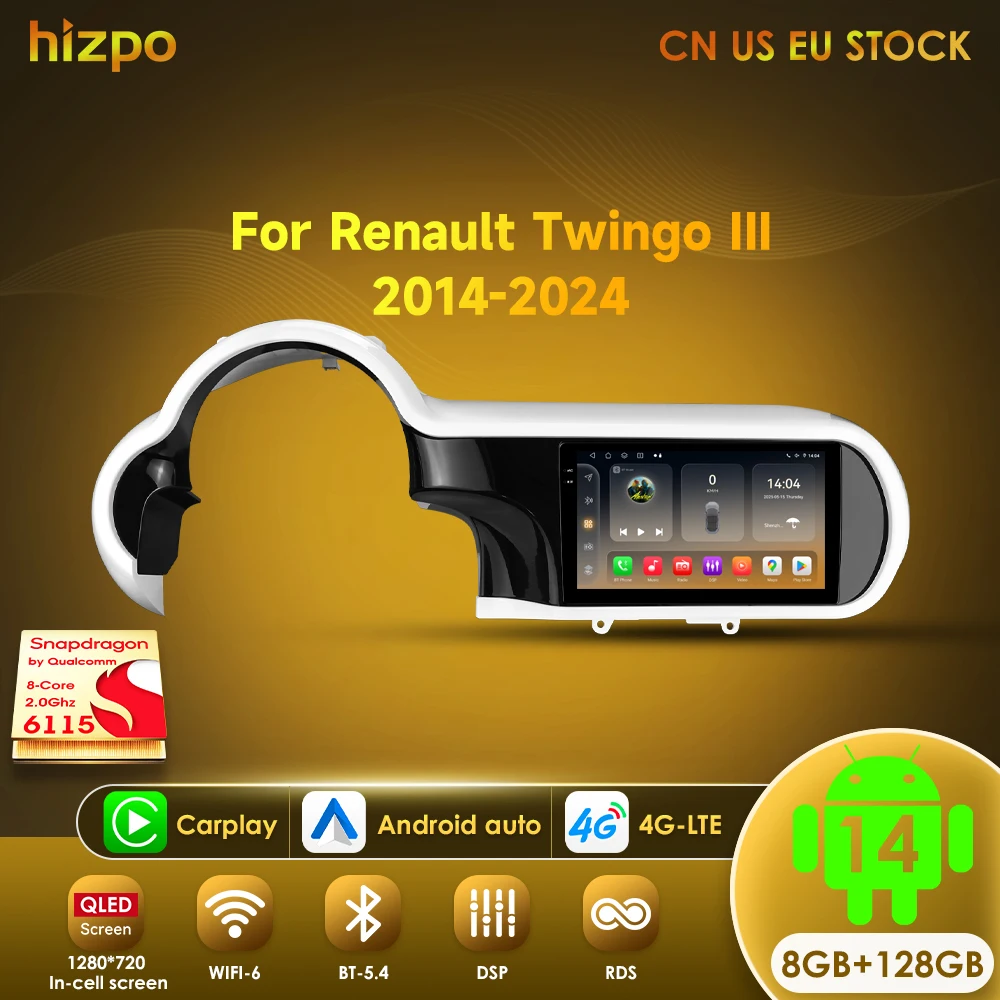Hizpo 9inch Car Head Unit Stereo radio For Renault Twingo lll 2014-2024 Wireles Carplay Android Auto Radio GPS 4G DSP Bluetooth