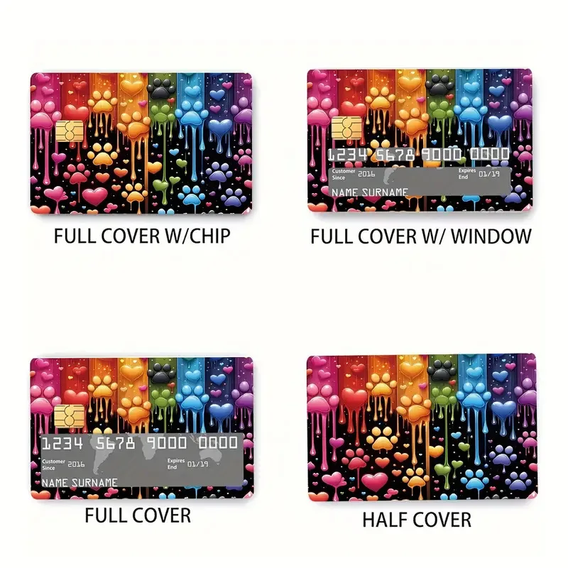 Colorful Love Claw Print Pet Series Credit Debit Card Waterproof Decoration Transportation Metro Card Film Skin Protection Cover