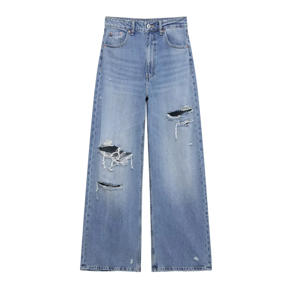 

2025 BM&MD&ZA Women's Jeans: Trendy Light - wash Wide - leg Denim with Distressed Details for a Cool Look