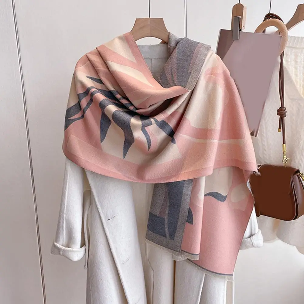 

Women Winter Scarf Thermal Windproof Wide Long Colorblock Thickened Soft Luxury Neck Sunscreen Lady Travel Shawl