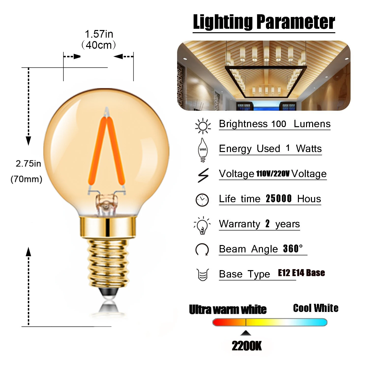 G40 Light bulb Led E14 Globe 110V 220V 1W Ampoules Vintage Pendant Chandelier Warm White Filament Lamp Decoration For Bedroom