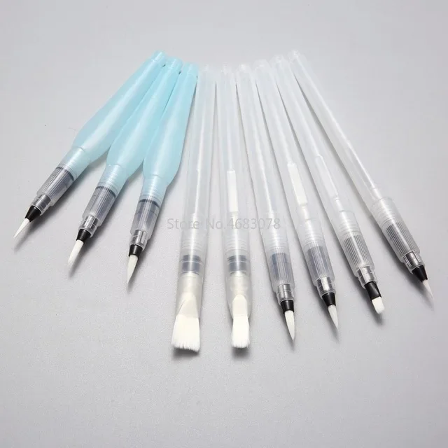 9Pcs Refillable Pilot Paint Brush Water Color Brush Pencil Soft Watercolor Brush Ink Pen for Painting Drawing Art Supplies