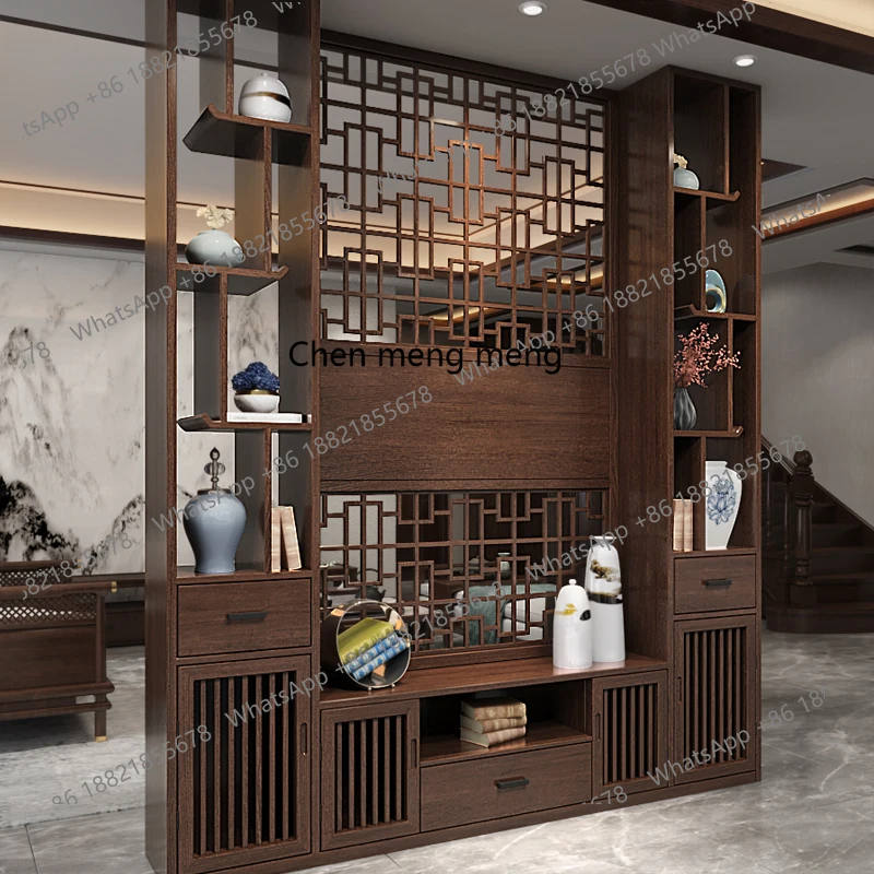 

New Chinese style living room screen partition cabinet entrance cabinet solid wood against the wall modern Chinese style