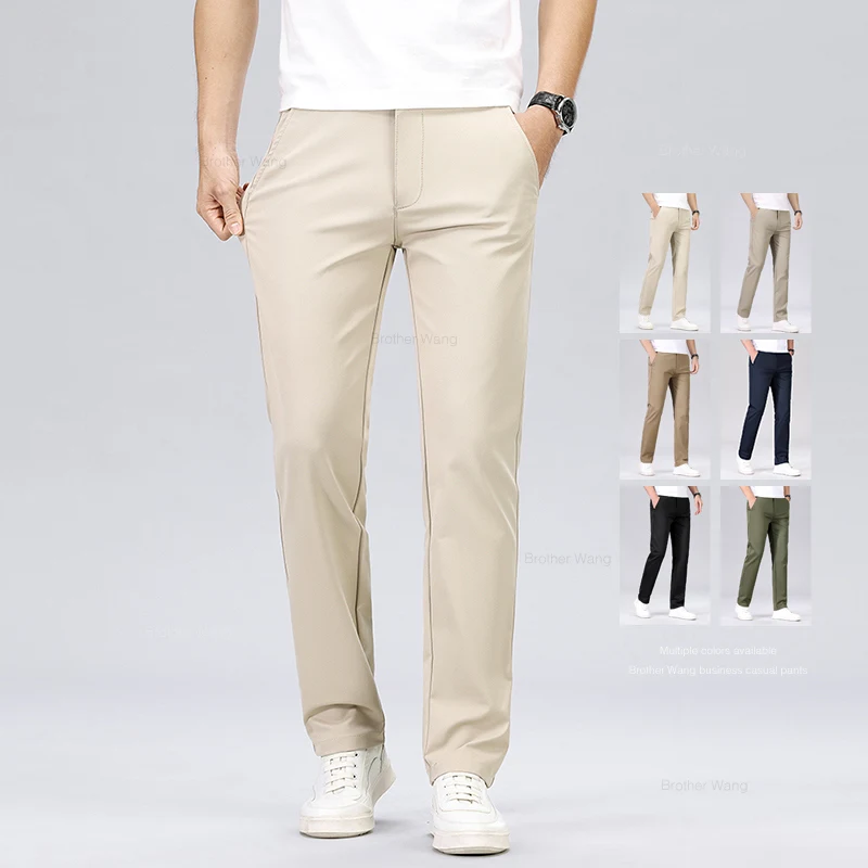 

Classic Style Men's Fashion Casual Pants Brand Fashion Solid Color Business Straight ArmyGreen Beige Khaki Anti-wrinkle Trousers