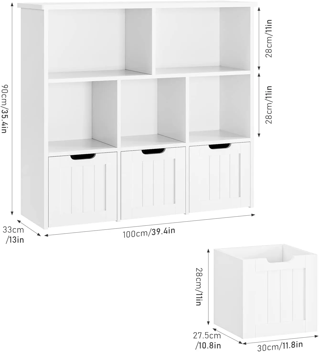 Organizer per riporre i giocattoli con 3 cassetti mobili, cassettiera per giocattoli da pavimento con ruote nascoste e 5 Cubbies