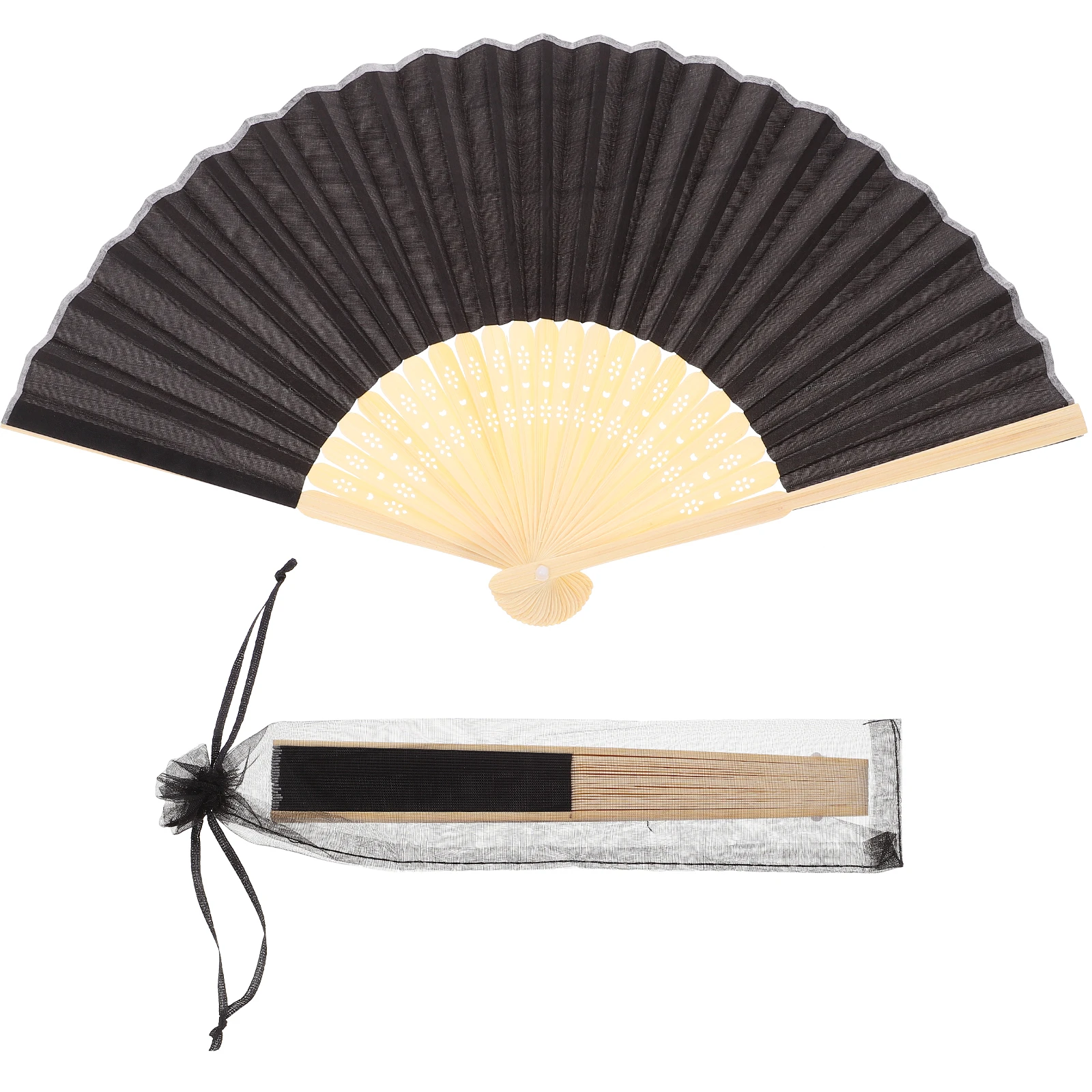 2pcs Black Folding Fans for Wedding Gifts Handheld Chinese Style Dance Party Prop Decorative Fan Foldable Bride