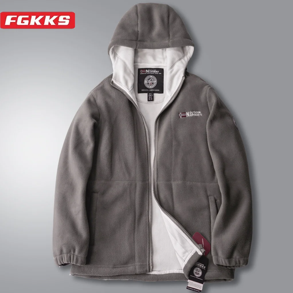 FGKKS 2024 Outdoor Casual Jacket For Men Double Fleece Hooded Coat High Quality Design Streetwear Casual Jacket For Men