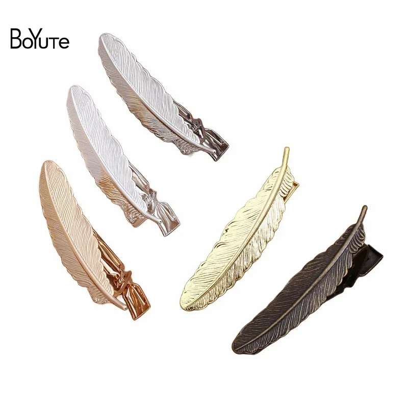 

BoYuTe Custom Made (50 Pieces/Lot) 12*53MM Fashion Feather Design Men's Tie Clip Metal Brass Tie Clips Jewelry Materials