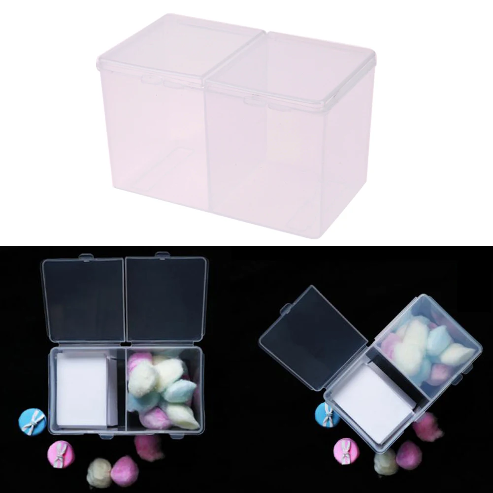 

2 Grids Cotton Pads Box Transparent Nail Polish Remover Pad Organizer Case Multi-Function Cosmetic Container Case for Home Salon
