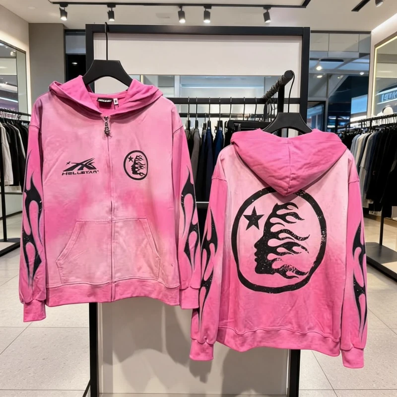 2026 New HS Flare Flame Zipper Hoodie High Quality Men Women Oversized Vintage Hoodies Sweatshirts