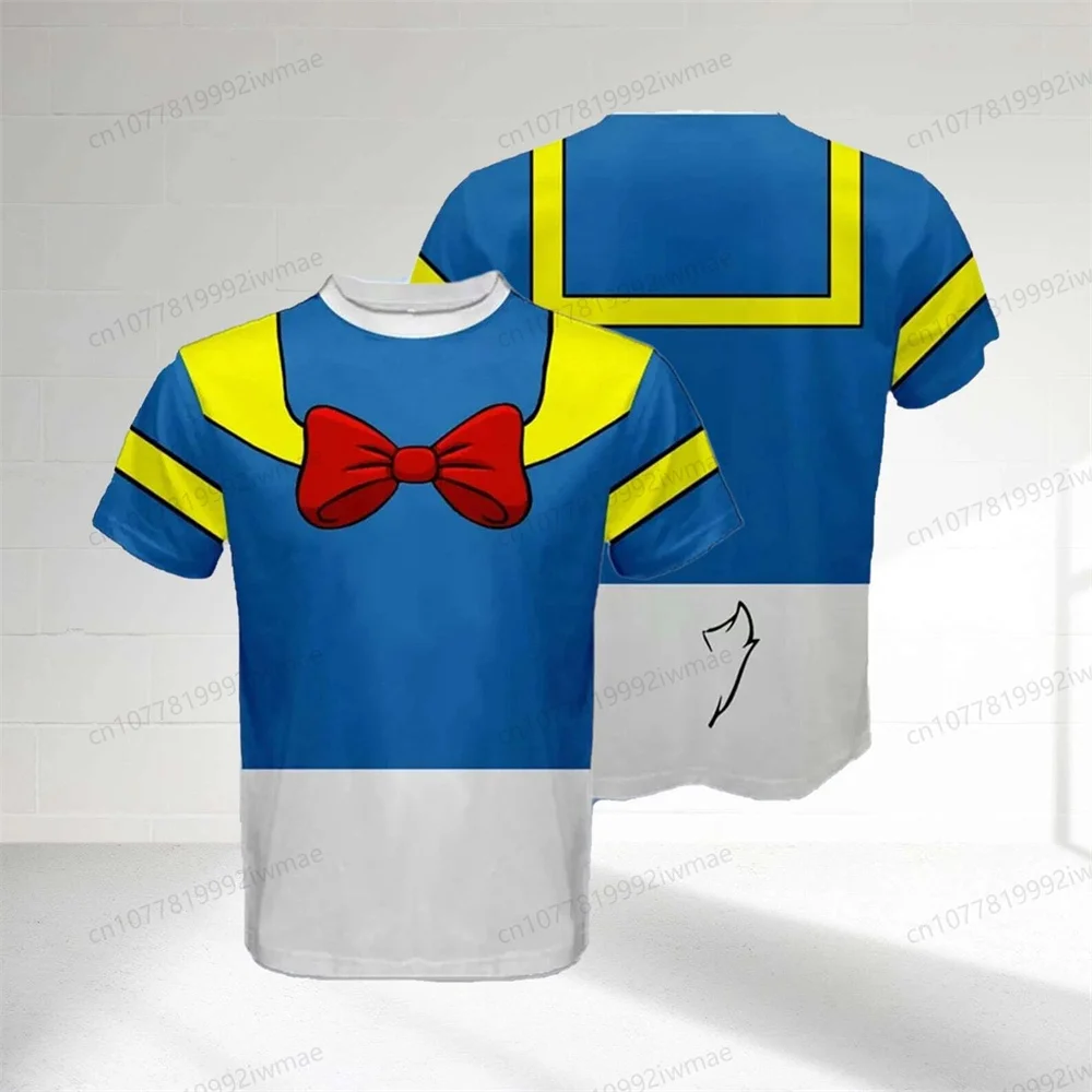 Funny Donald Duck pattern children's O-neck short-sleeved T-shirt Disney cartoon costume men and women summer casual 3D shirt