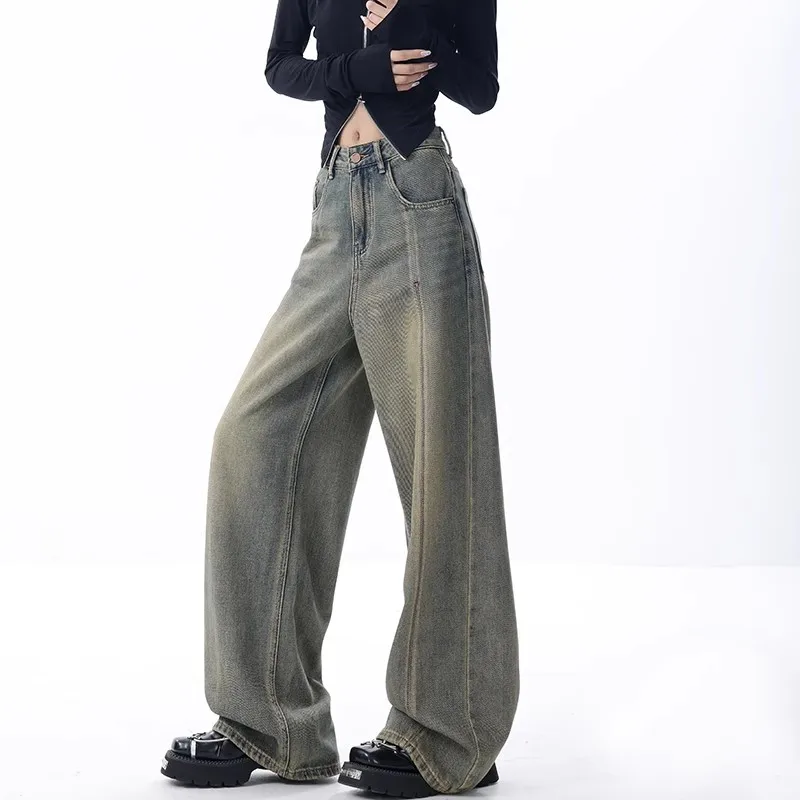 

WCFCX STUDIO Y2k Vintage Loose Versatile Pants Making Old Designs Washed Wide Leg Jeans High Waisted Street Style