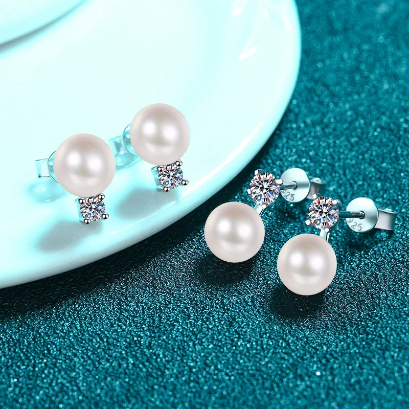 Boucles d'oreilles en argent regardé S925 pour femmes, perles d'eau douce impeccables, moissanite, meilleur cadeau, identique à Internet