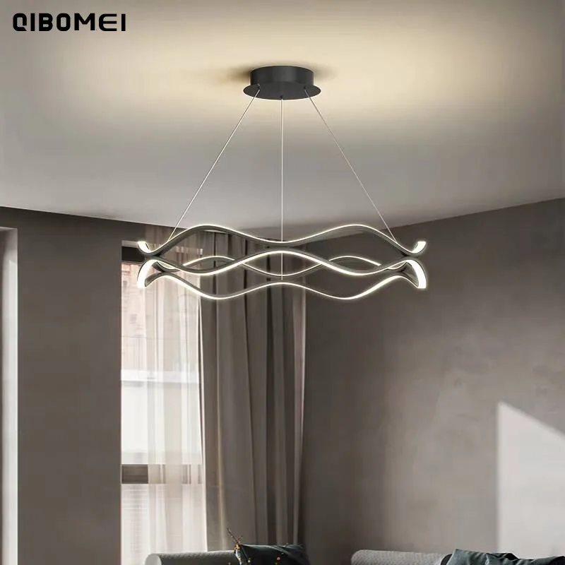 

Простые светодиодные подвесные светильники для ресторана, современный домашний декор интерьера, светильники, скандинавские креативные волнистые обеденные столы, барные люстры
