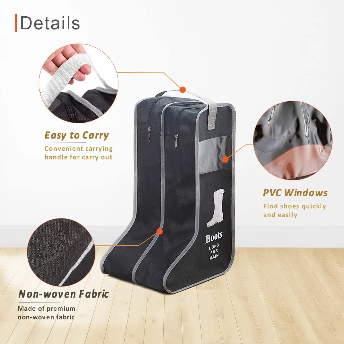 Portable Boot Storage Bags Dust Proof Zippered Tall Boots Organizer Waterproof Protector Bag with Handle for Home and Travel