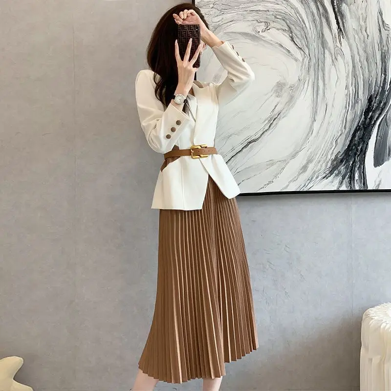 Spring Summer New Elegant Fashion Women\'s Clothing Long Sleeve Korean Style Female Clothes Occupation Solid Casual Dresses Suit