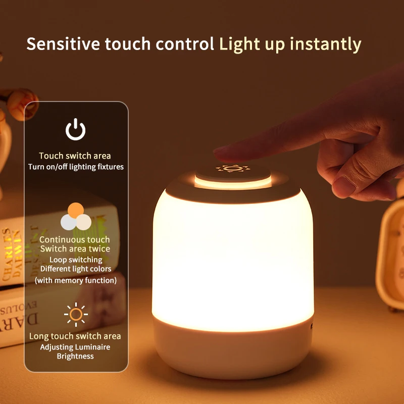 LED night light rechargeable touch bedside lamp Decoration bedroom three colors are adjustable extra long battery life