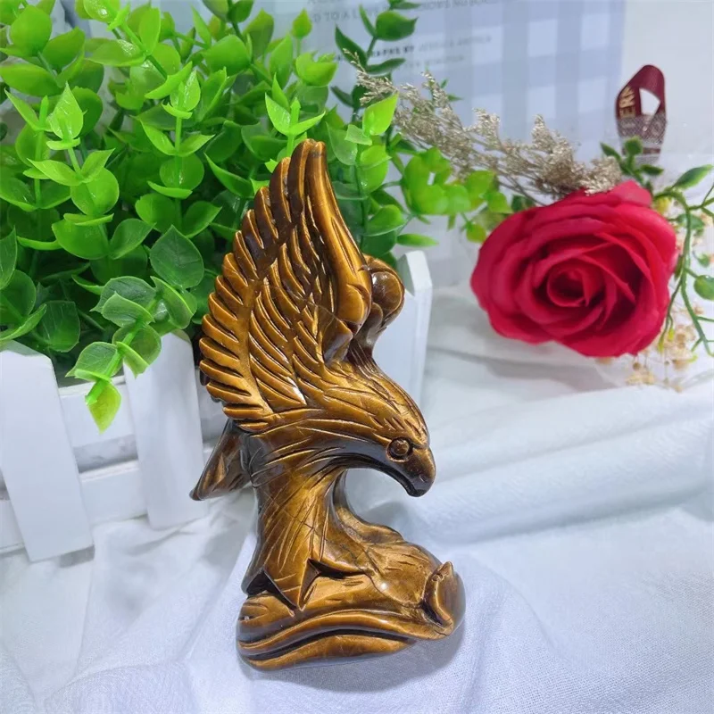 

Natural Yellow Tiger Eye Stone Hand Carving Eagle Figurine Crystal Healing Reiki Home Decor